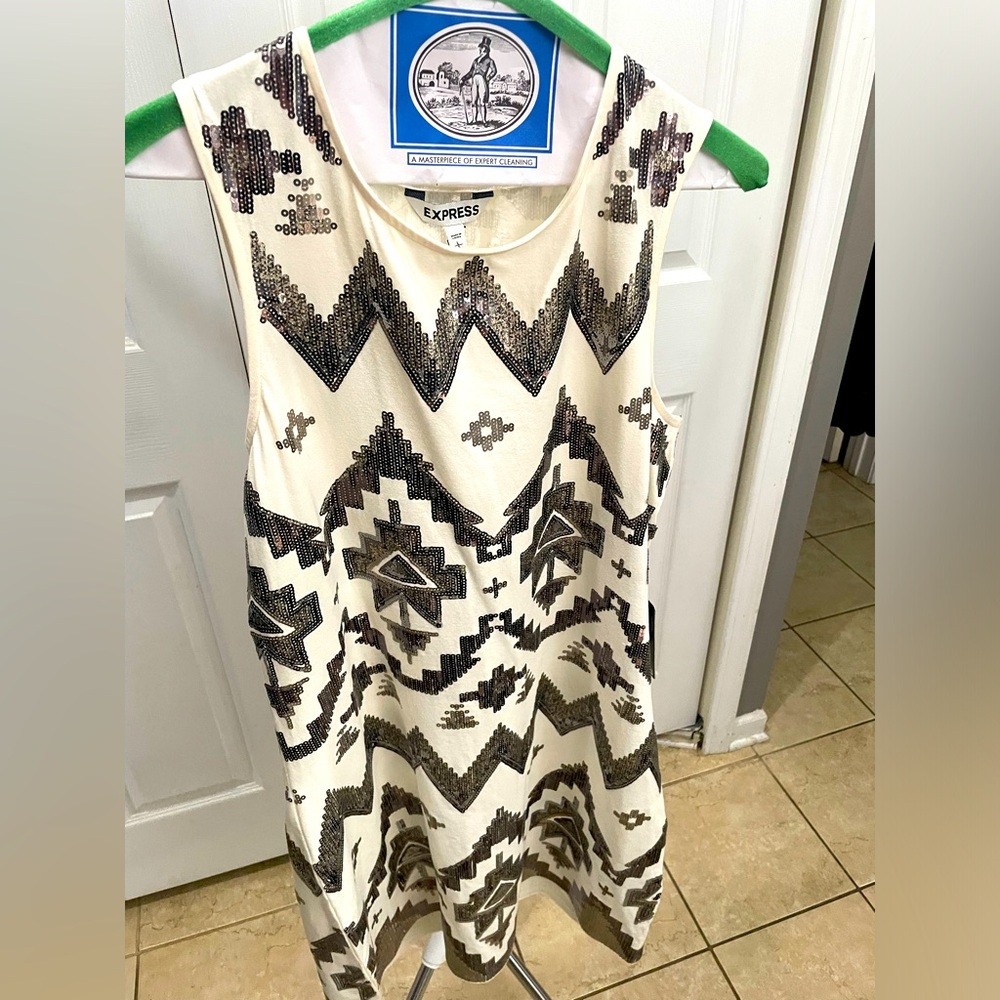 New with Tags White Express Midi Dress with Silver sequins!